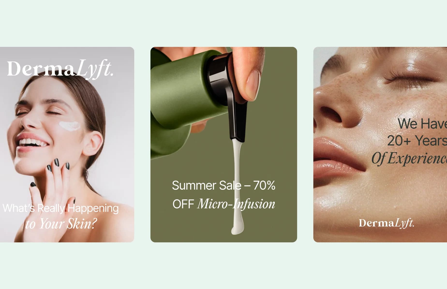 Dermalyft skincare brand and social campaign visuals