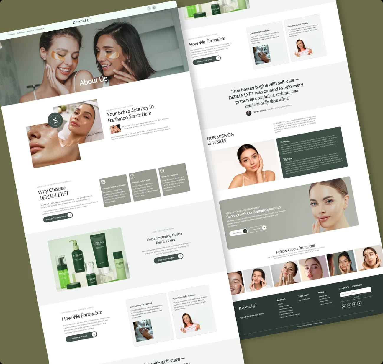 Dermalyft about page, formulations, and skincare quality content