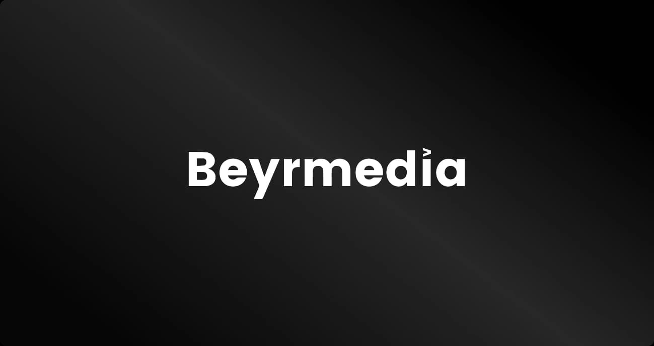 Beyrmedia white wordmark on a black background