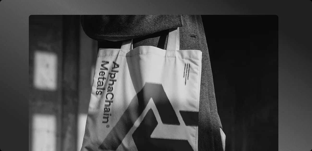 AlphaChain Metals branded packaging and merchandise