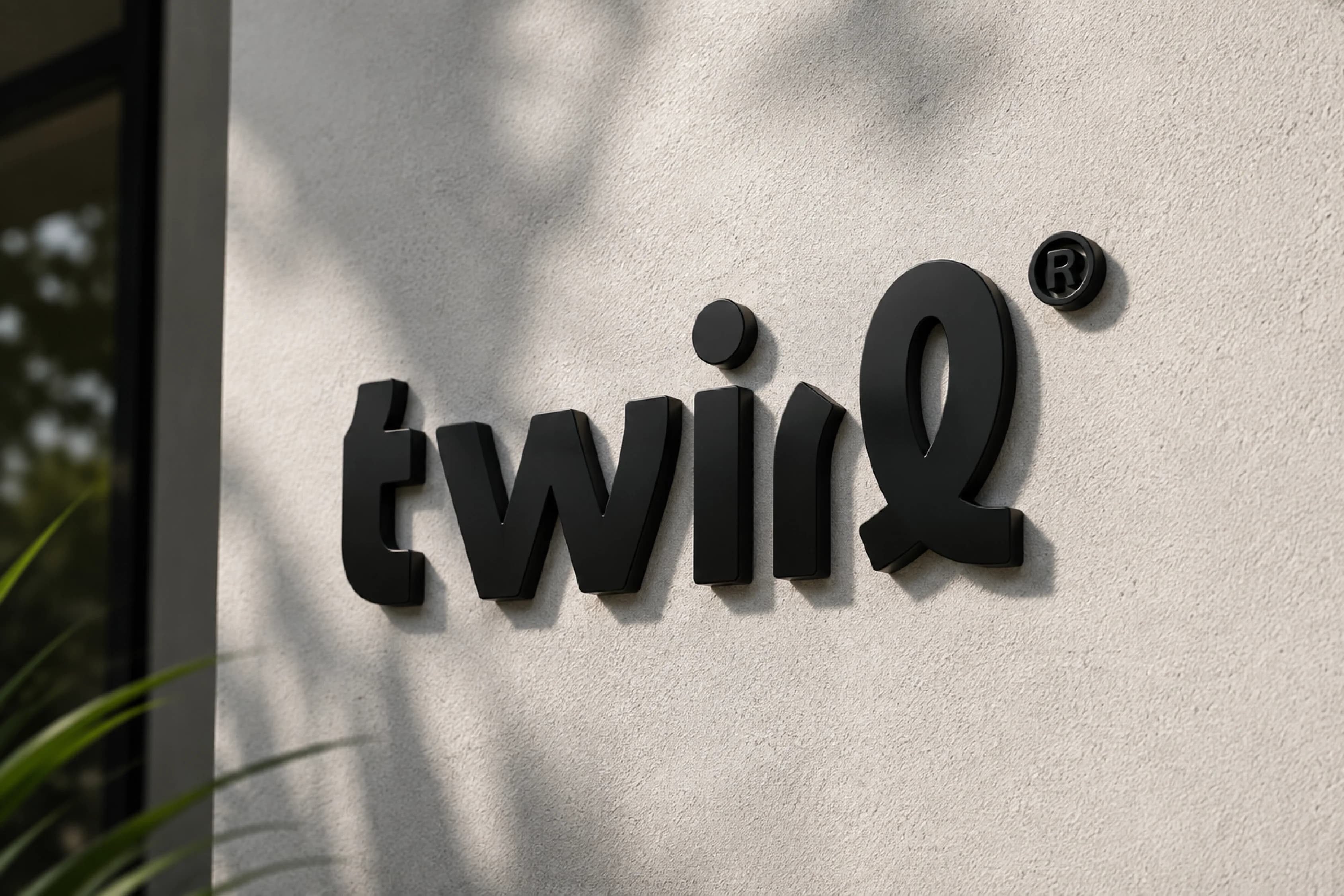 Twirl dimensional logo on a textured wall