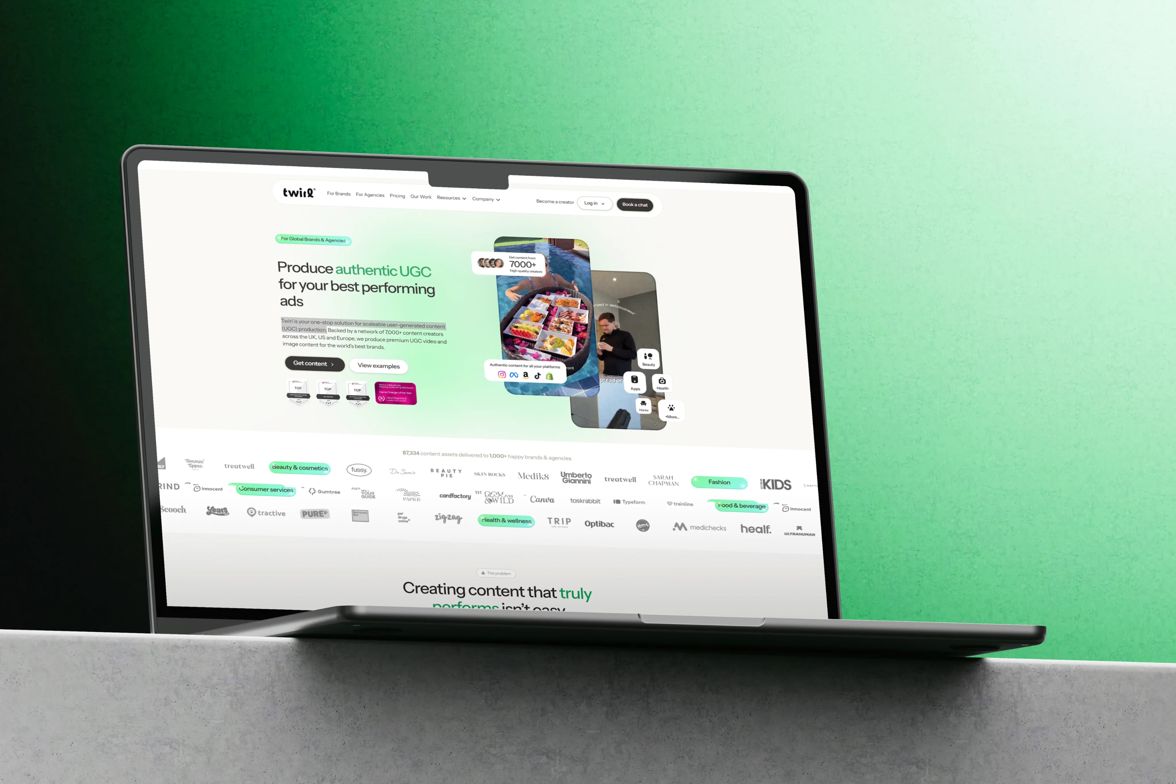 Twirl website design shown on a laptop