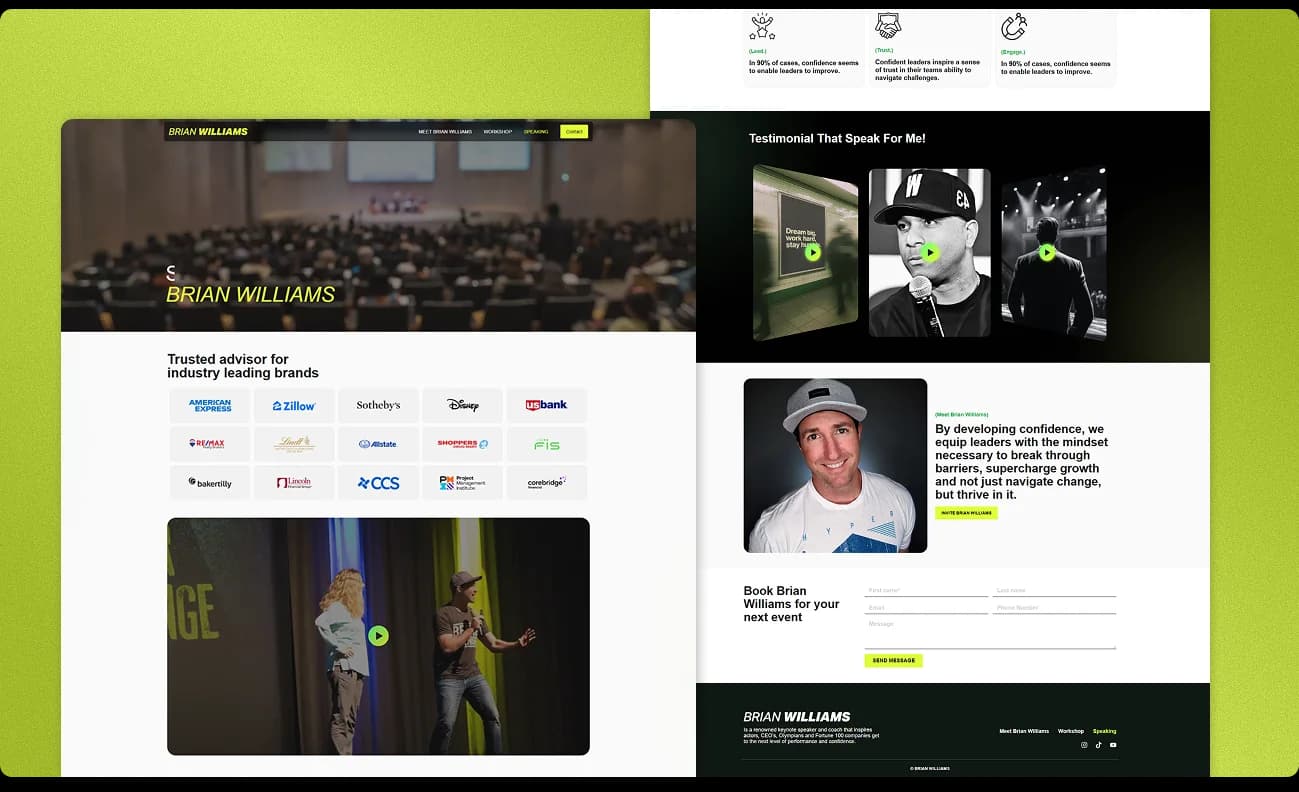BW Speaks testimonials, video, and speaker booking website pages