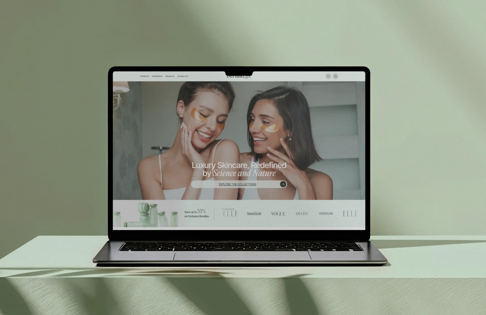 Dermalyft luxury skincare Shopify store displayed on a laptop