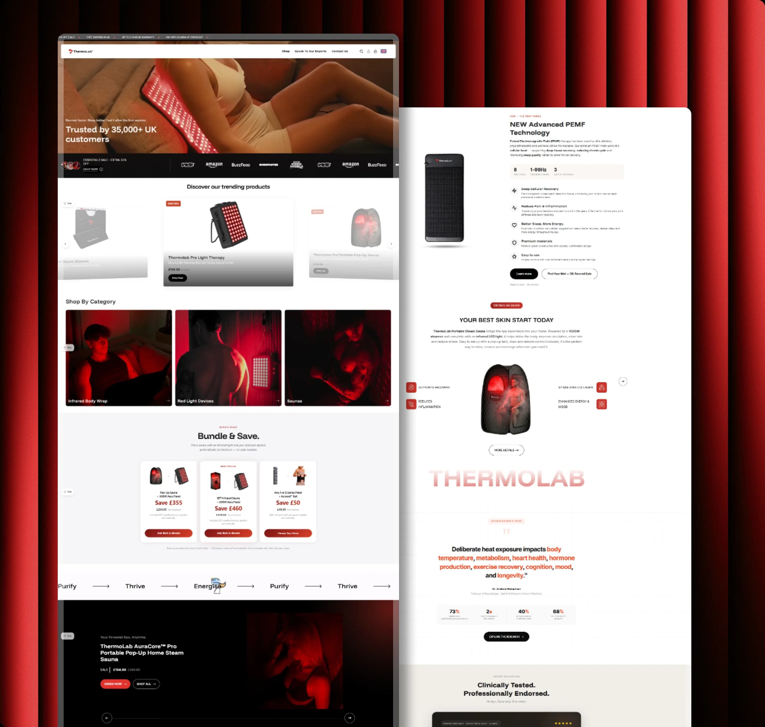 ThermoLab homepage, product categories, and bundles