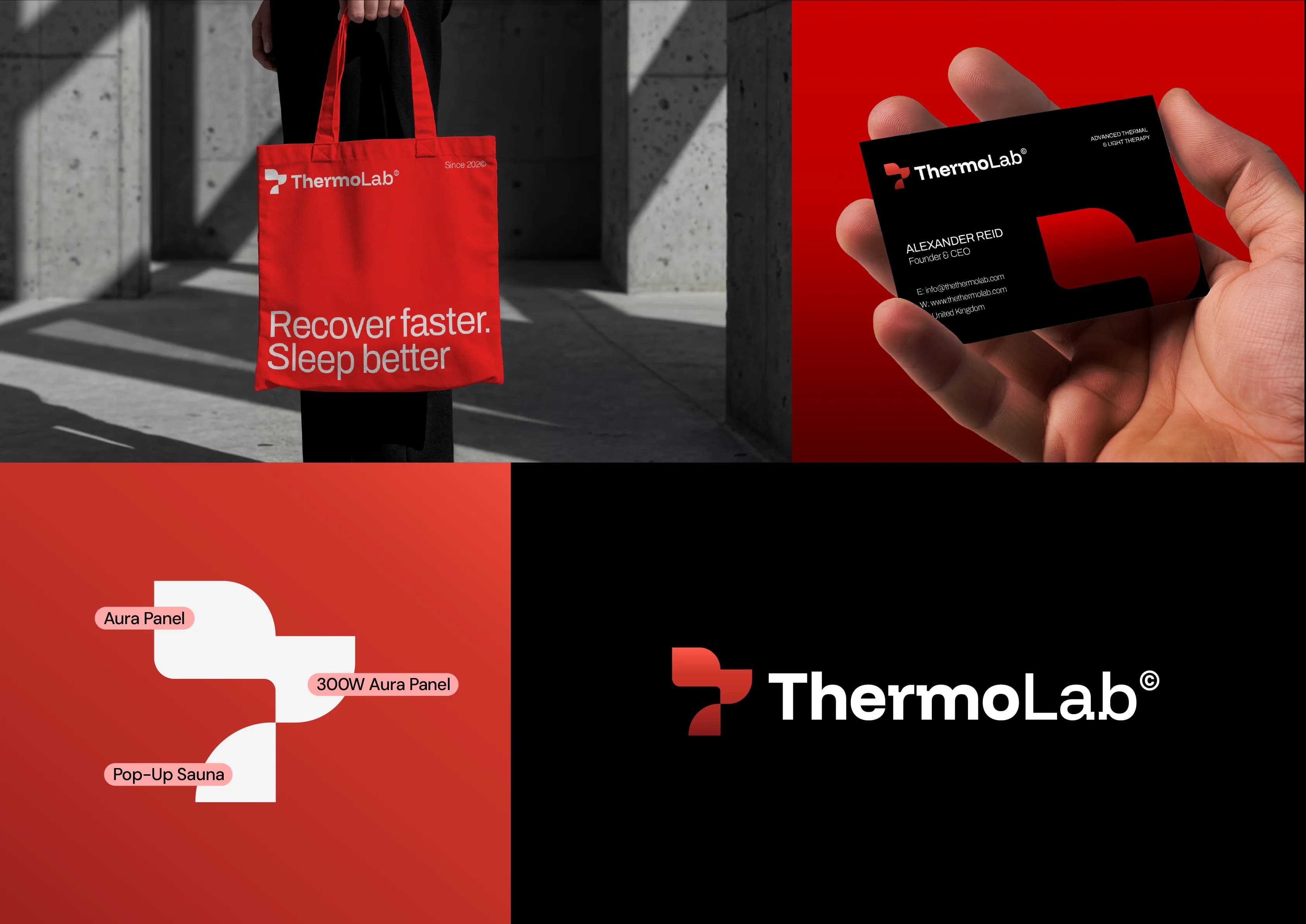 ThermoLab brand applications, packaging, and business card