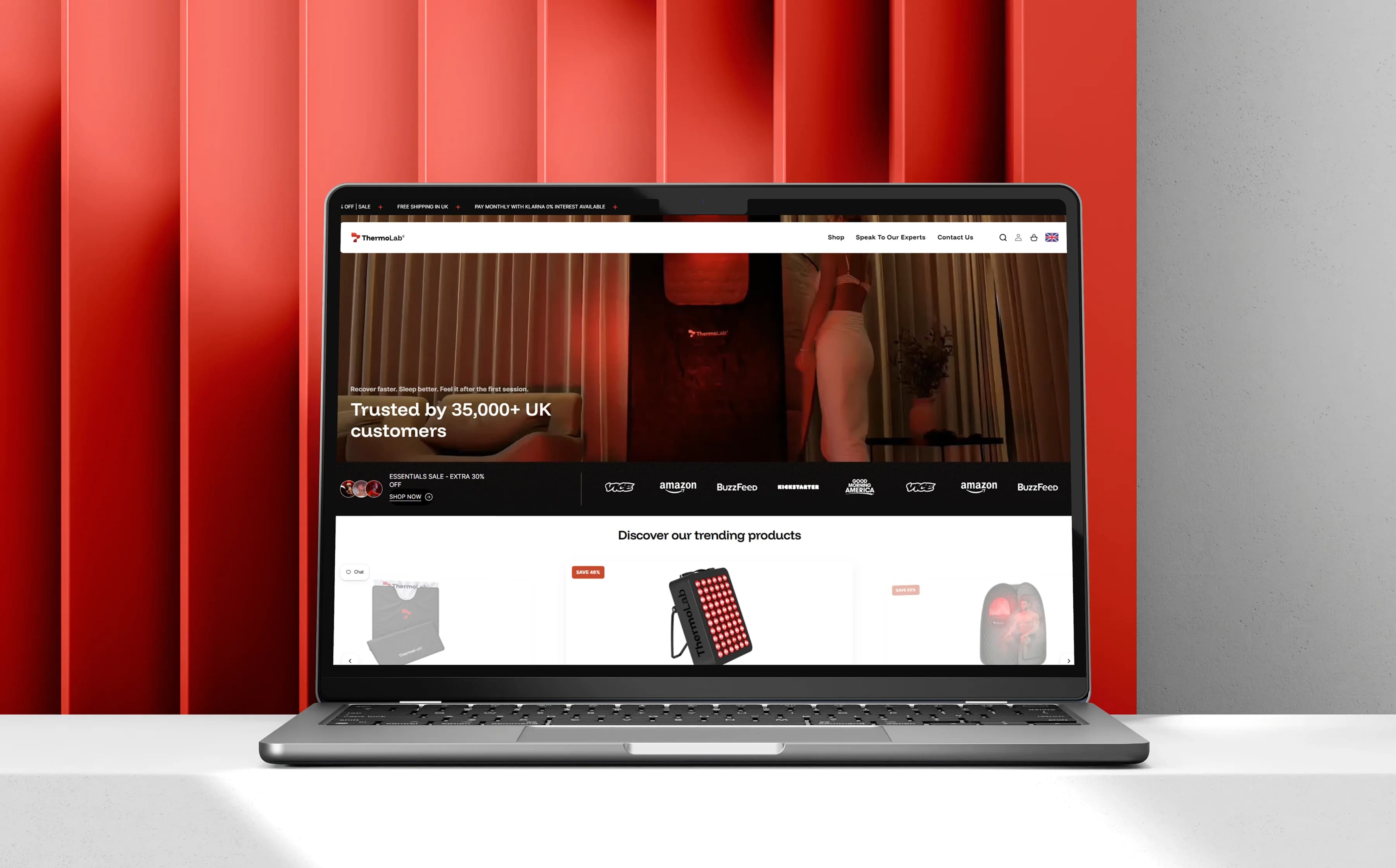 ThermoLab Shopify homepage on a laptop