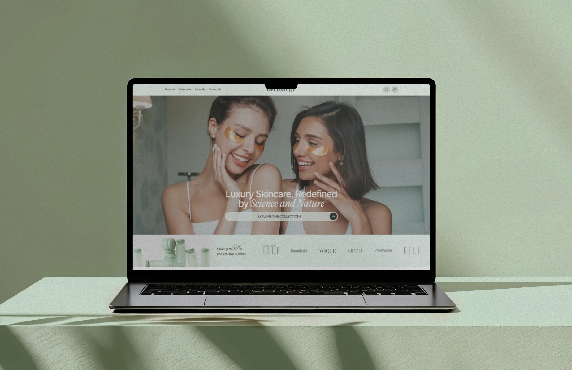 Dermalyft luxury skincare Shopify store displayed on a laptop
